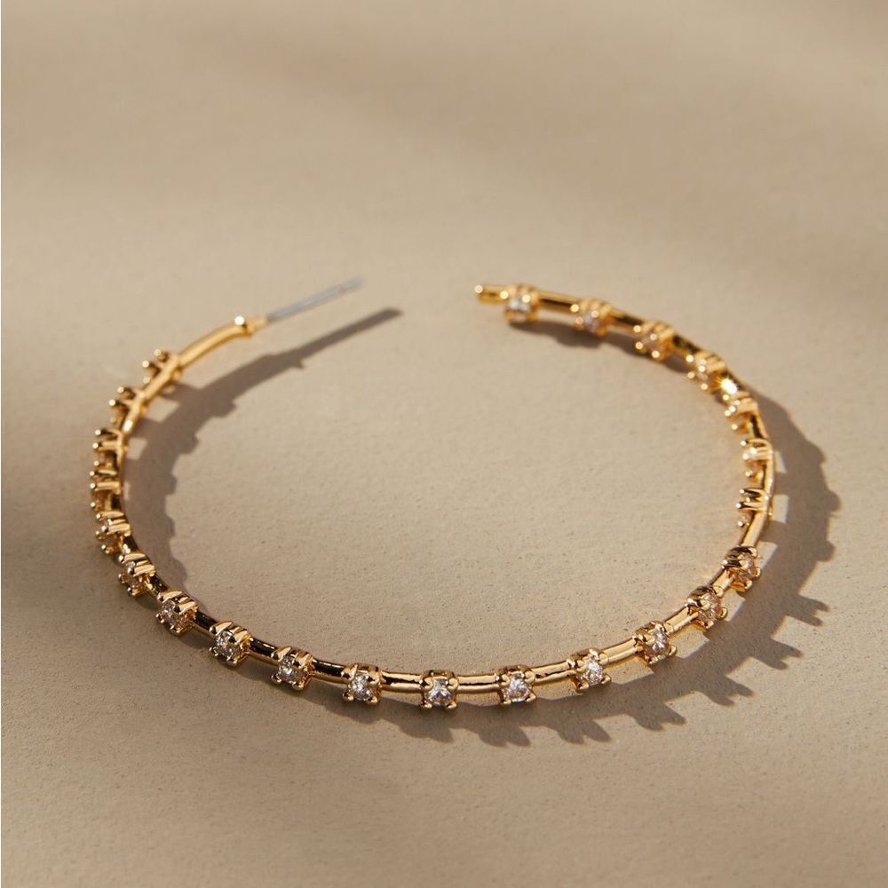 Anthropologie Pave Pattern Gold Hoops with Crystals Size Medium - Picture 2 of 8